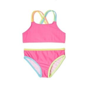 Toddler Girls Solid Bikini bathing suit swimsuit 2 Piece set neon pink size 2T